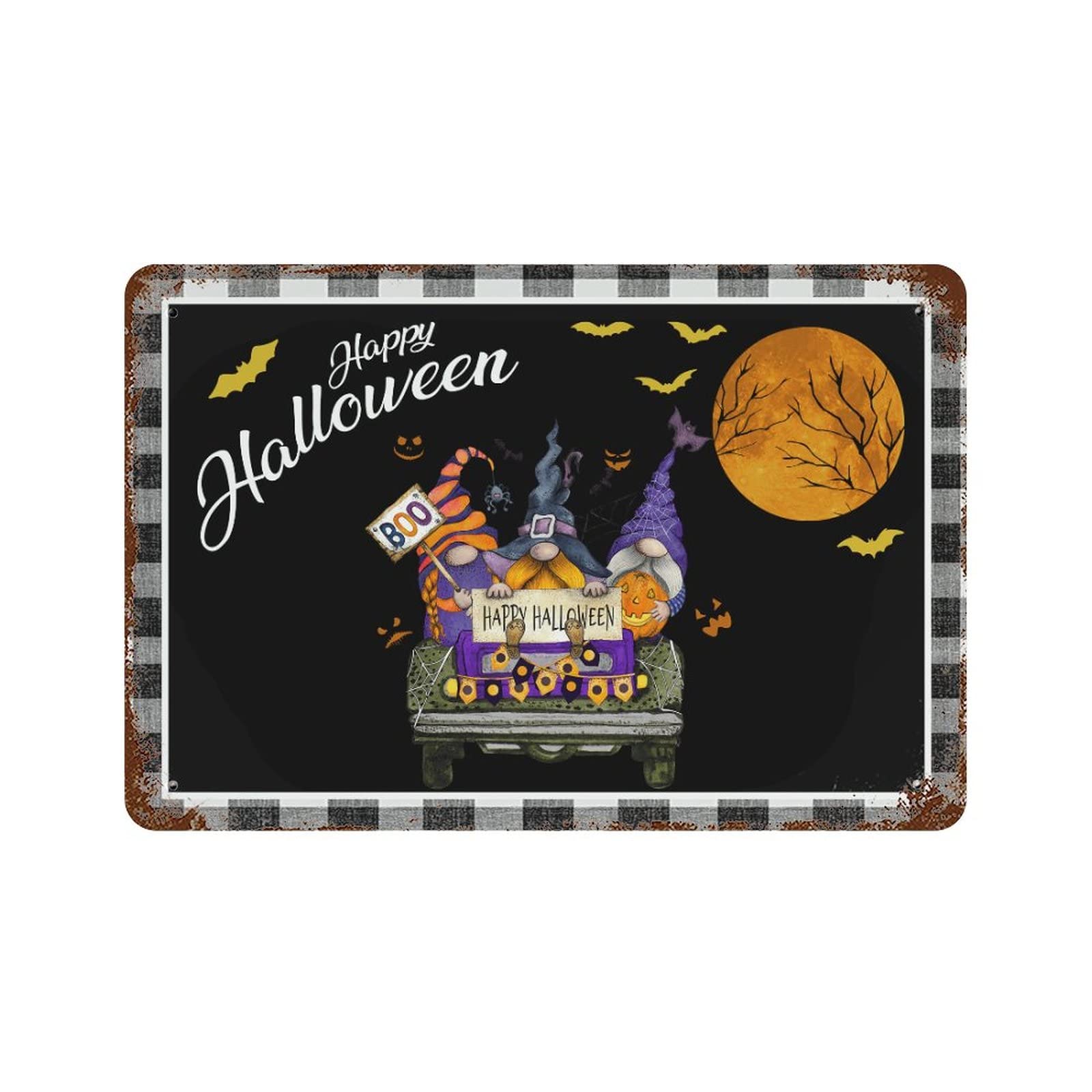 Panneau en métal Happy Halloween et citrouilles pour créer un décor de jardin chaleureux