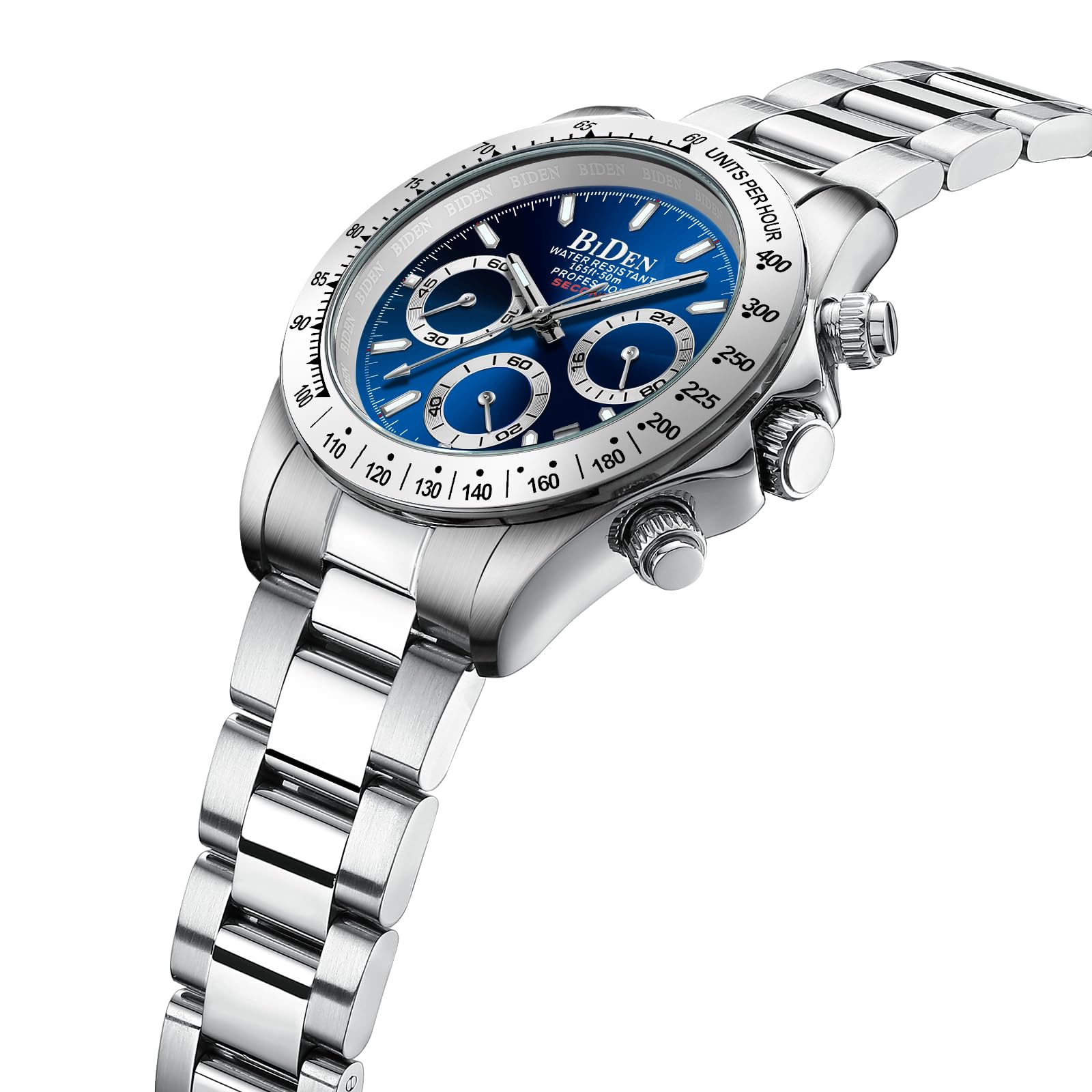 HANPOSH Reloj Hombre Cronógrafo de Acero Inoxidable(Azul Plateado)