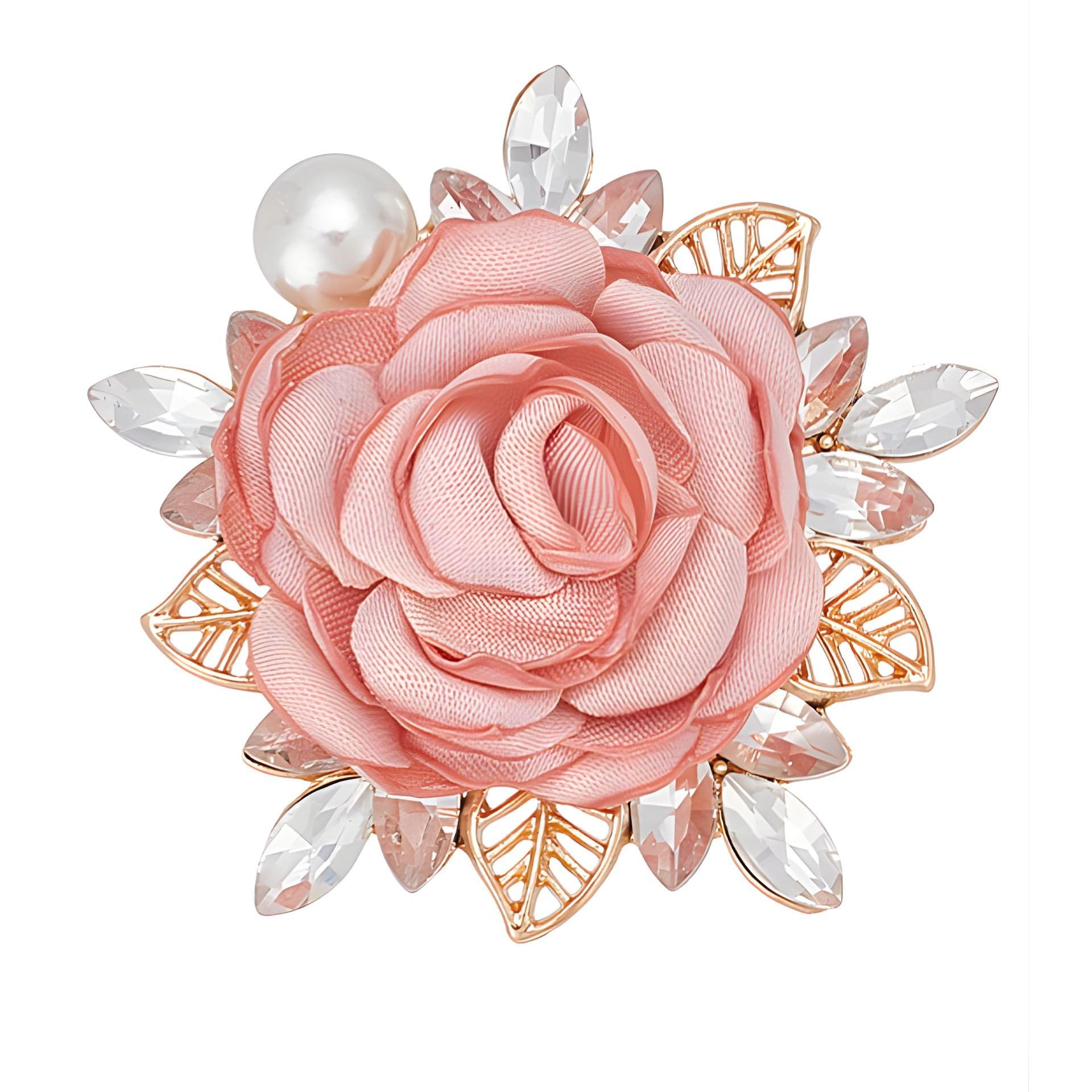 Gold Plated Fabric 'Pink Rosette Glow' Rose Flower Brooch Cum Saree Pin For Women And Girls | Trendy Statement Fashion Brooch Jewelry | Elegant Pin for Saree, Blazers, Dresses, Bags & More (Brooch0690) 1 Pc-image-48