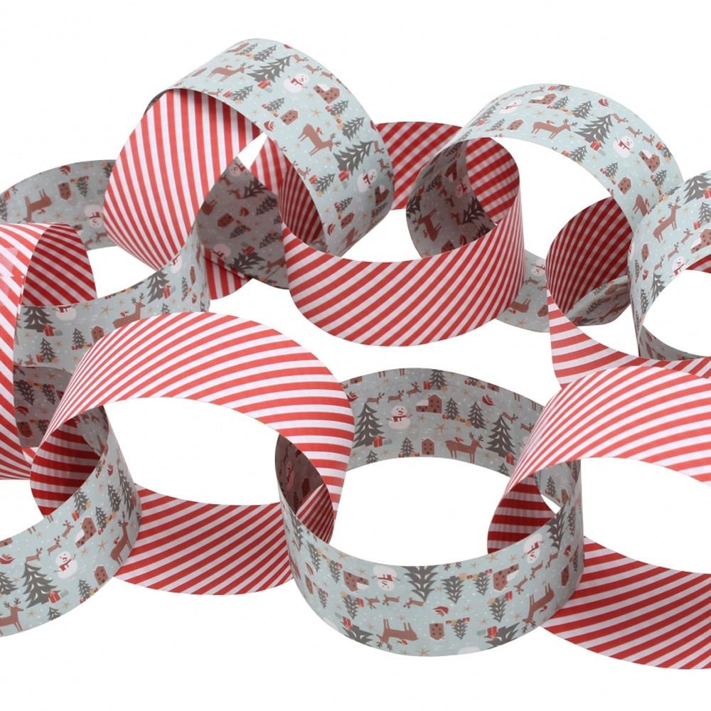 CGB Giftware | Christmas Decoration Pack of 100 Paper Chains with Gold Detailing | 5 Metre | Self Stick Retro Paper Chains Garland | Christmas Decoration | Home Activity DIY Crafting | GB00157