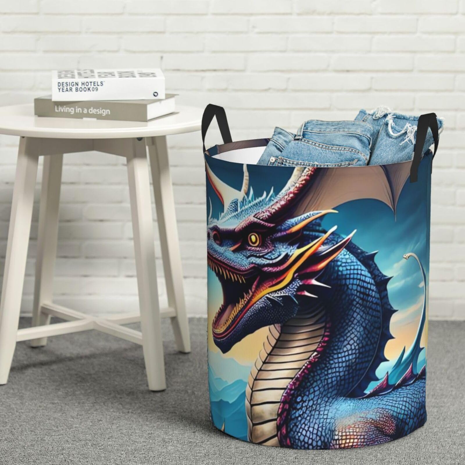 Panier à linge rond Dragon rugissant imperméable pour salle de bain