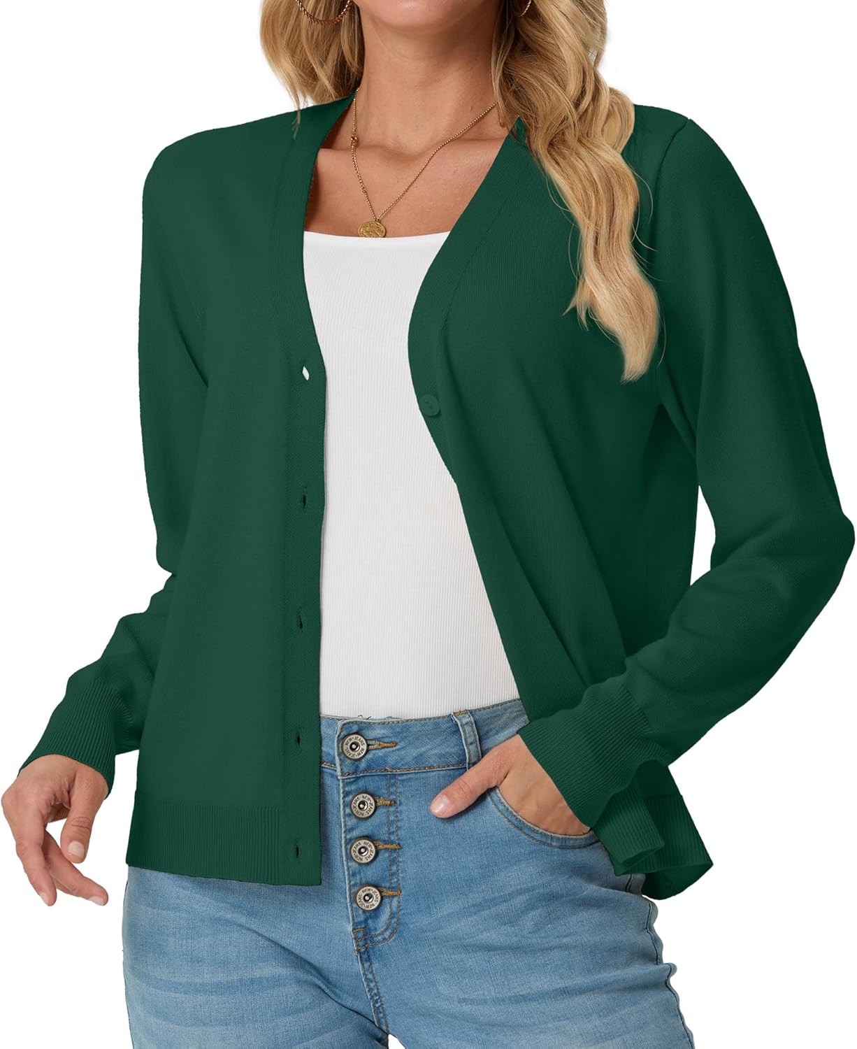 GRECERELLE Womens Lightweight Open Front Cardigan Long Sleeve V Neck Button Down Casual Knit Sweater