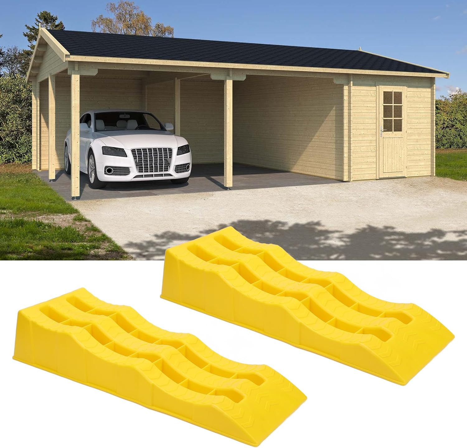 Tyenaza RV Leveling Ramps, 2Pcs Trailer SUV Car Wheel Chocks, Leveler, Stabilizer on Uneven Ground, Great for Leveling and Raising Auto (Yellow)