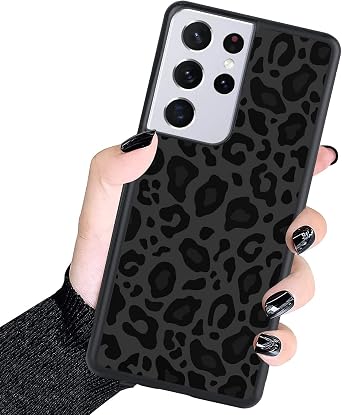 KANGHAR Case Compatible with Galaxy S21 Ultra Black Leopard Design