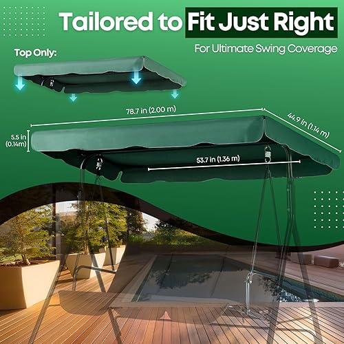 Miniatura 10 de Flexzion Cubierta de toldo con columpio (verde) de 66 x 45 pulgadas, repuesto superior de poliéster de lujo con bloqueo UV, decoración impermeable