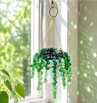 Green Beaded Plant Sun Catchers Crystal Beads Plants Hanging for Window