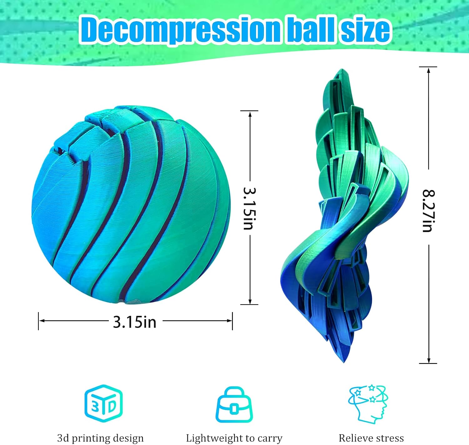 3D Printed Fidget Slime Ball Gear Sphere Stress Balls with Liquid Flow Effect 3D Printed Fidget Toys for Anxiety Relaxation Christmas Birthday Gifts(Blue Red)