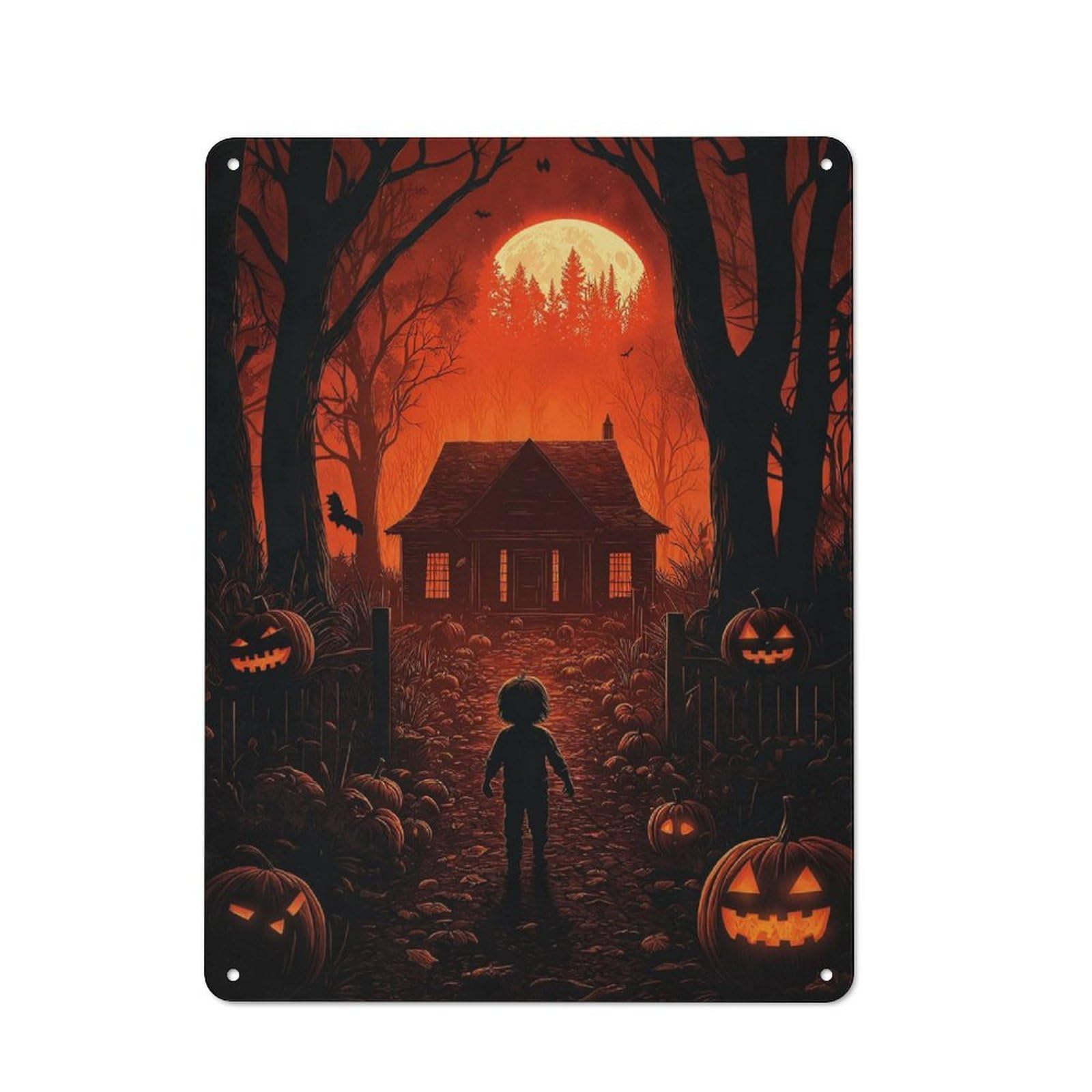 Junmoney Halloween Night House Retro Tin Sign 40X30cm For Man Cave Or Games Room, For Collectors Decorating Games Rooms And Man Caves
