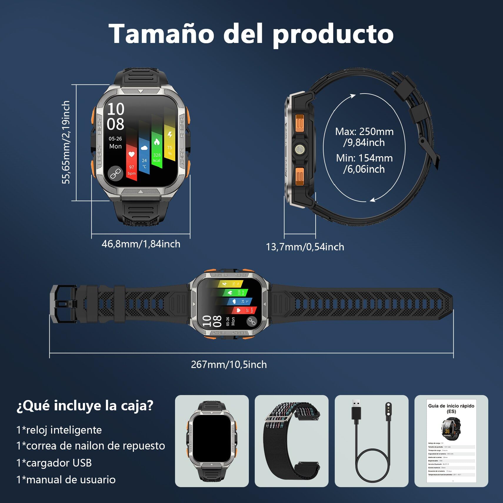 Blackview Reloj Inteligente Hombre Militar - GPS, Linterna, Brújula, AI, 1.91" Smartwatch Hombre con 100+ Modos Deportivos, Llamadas/Notificación, Pulsómetro/Oxímetro/Sueño, Pulsera Actividad, Negro