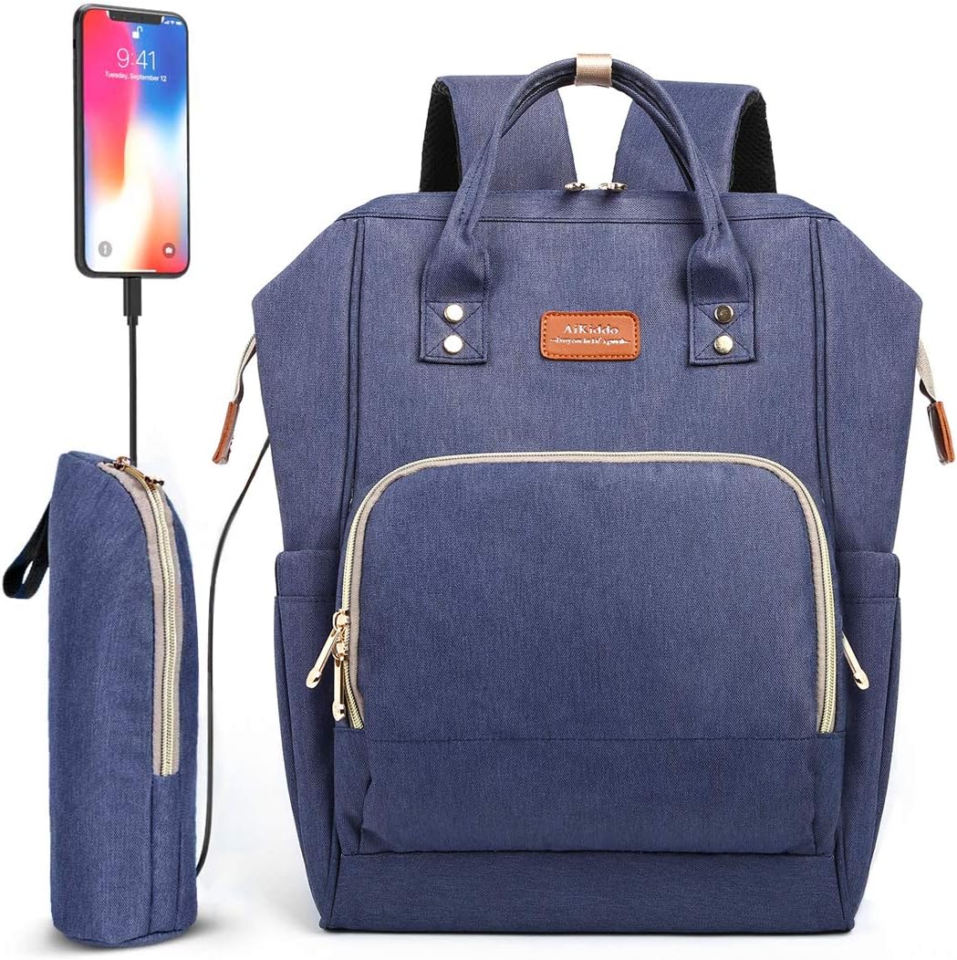 Baby Nappy Changing Bag Backpack 26L with USB Charging Port, Waterproof Diaper Bag Backpack with Bottle Insulated Pocket for Mom/Dad, Multifunction Travel Backpack Bag with Stroller Straps (blue)