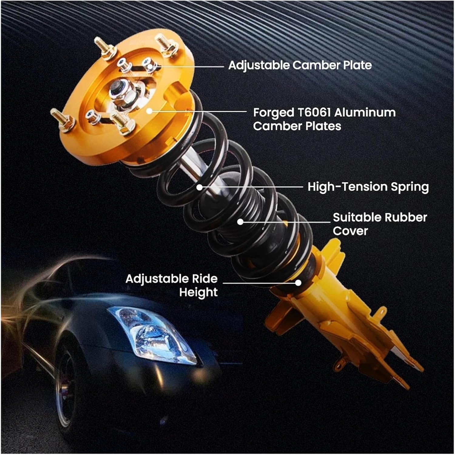 Coilovers Shock Absorber，Compatible With Mustang GT S-197 2005-2014 Shock Absorber Suspension Coil Spring Kit