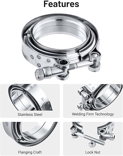 Miniatura 10 de EVIL ENERGY Abrazadera de banda en V de 3.0 pulgadas de acero inoxidable con brida plana de acero suave, 2 unidades