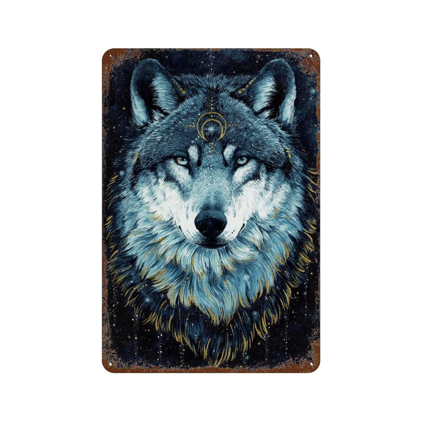 In The Darkness Wolf 11.8"x7.9" Aged Metal Wall Plaque, Classic Wall Plaque for Pub, Kitchen And Man Cave Decor