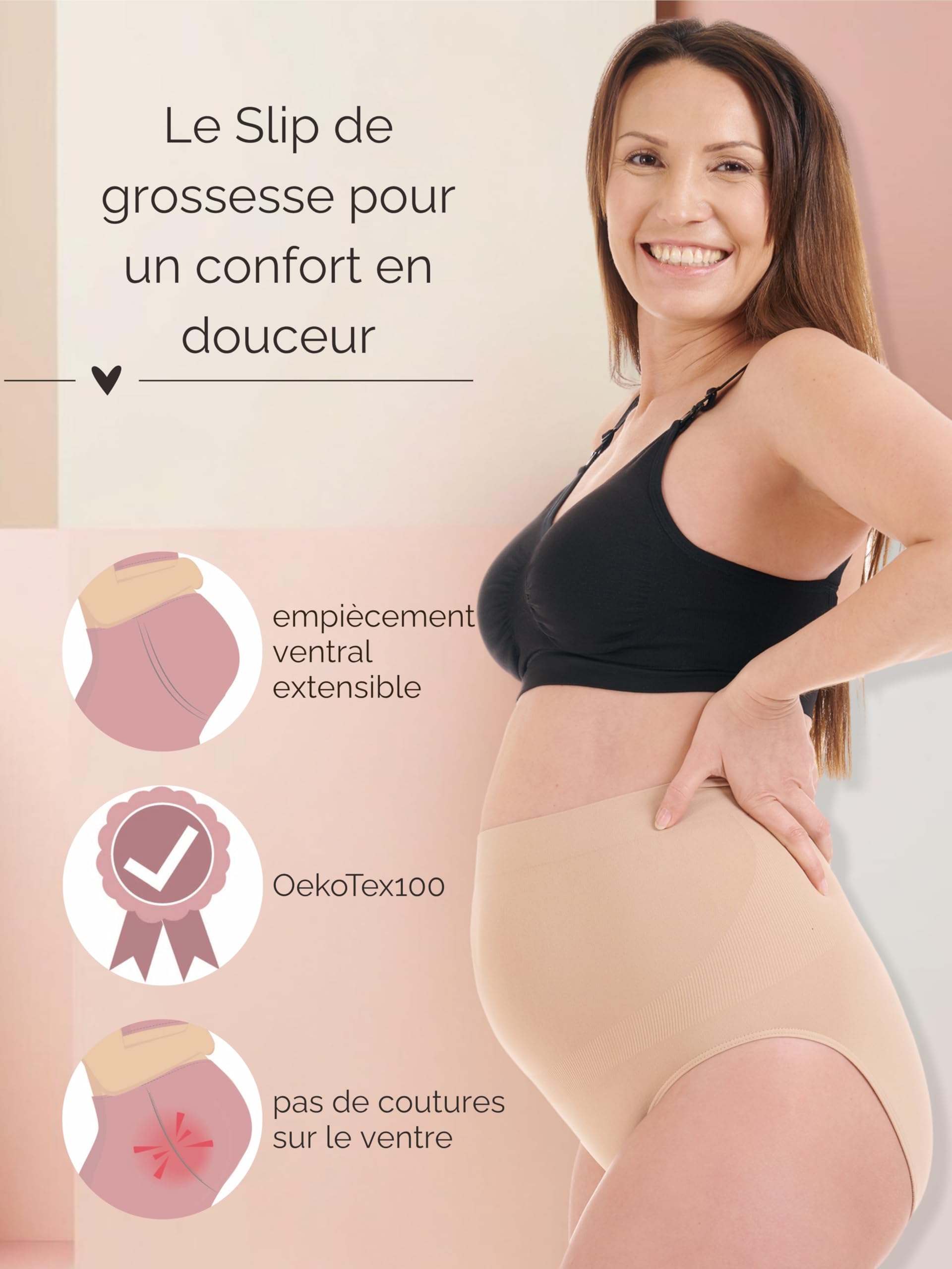 Herzmutter Culotte Grossesse - Slip pour Le Ventre - sous-vêtements Maternité - Contrôle Ventre - Taille Haut - sans Couture - Femmes Enceintes - Extensible - Lot de 2 & 3-5830