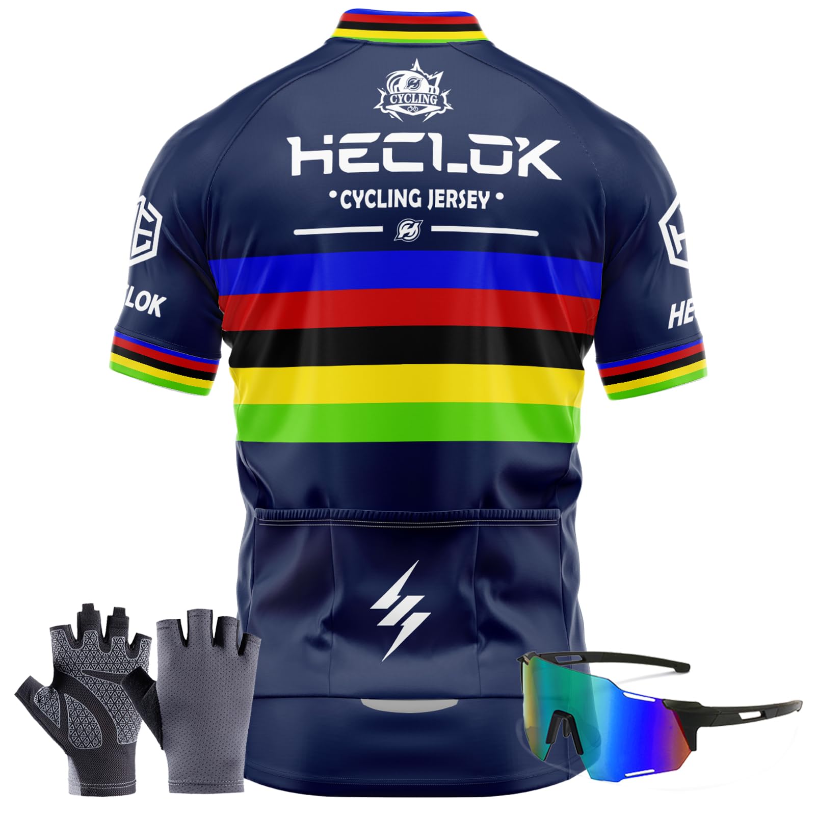 Maglia da Ciclismo a Maniche Corte da Uomo, Jersey Men T-Shirt Uomo，Kit da Ciclismo，Occhiali da ciclismo, Guanti,Traspirante Leggero Estiva Abbigliamento per MTB Bici