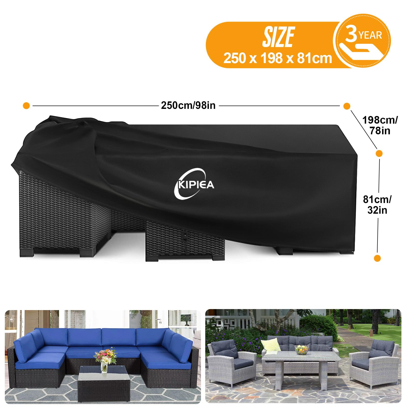 Kipiea Large Outdoor Garden Furniture Covers Waterproof, Heavy Duty 420D Rattan Garden Table Cover for Table & Chairs - Image 2
