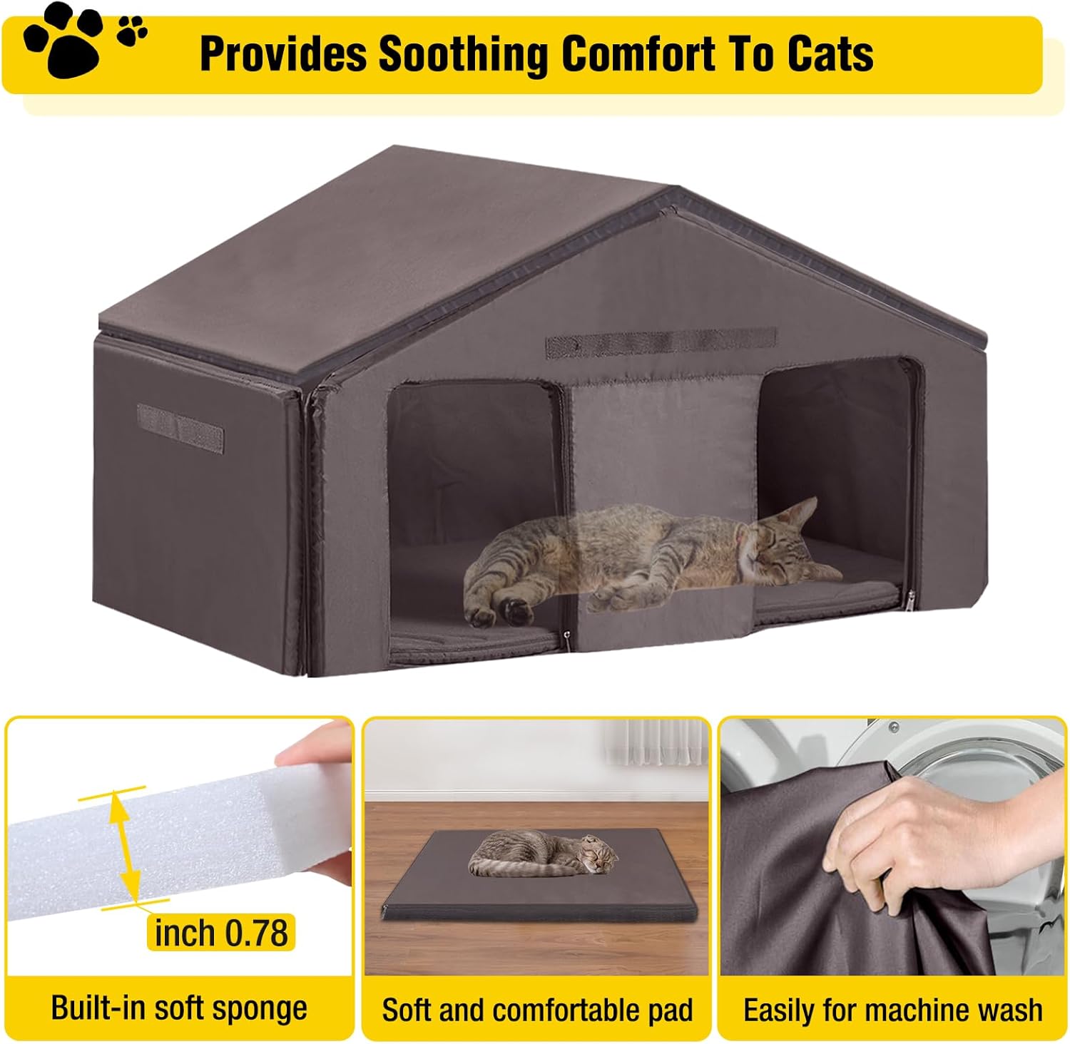 Aivituvin Heated Cat House with All-Around Insulated Liner Outdoor Feral Cats Shelter with Escape Doors Weatherproof Kitty Condo for Winter