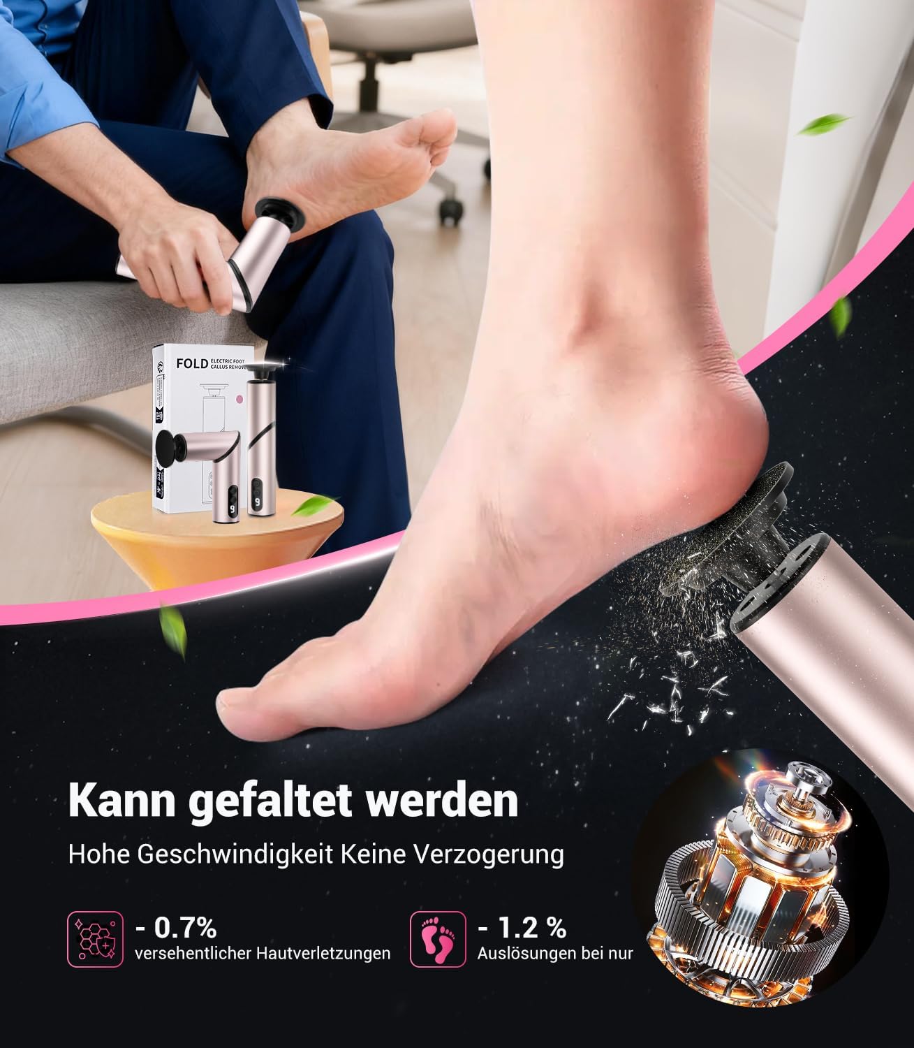 2026 Upgrade Hornhautentferner Elektrisch【99,92% Hornhaut in 3 Min】【90° Klapp-Ergonomie – 40% Weniger Kraft】Hornhautentferner Füße Sensortechnik – für Tote & Rissige Haut Hornhaut Entfernen Fußpflege