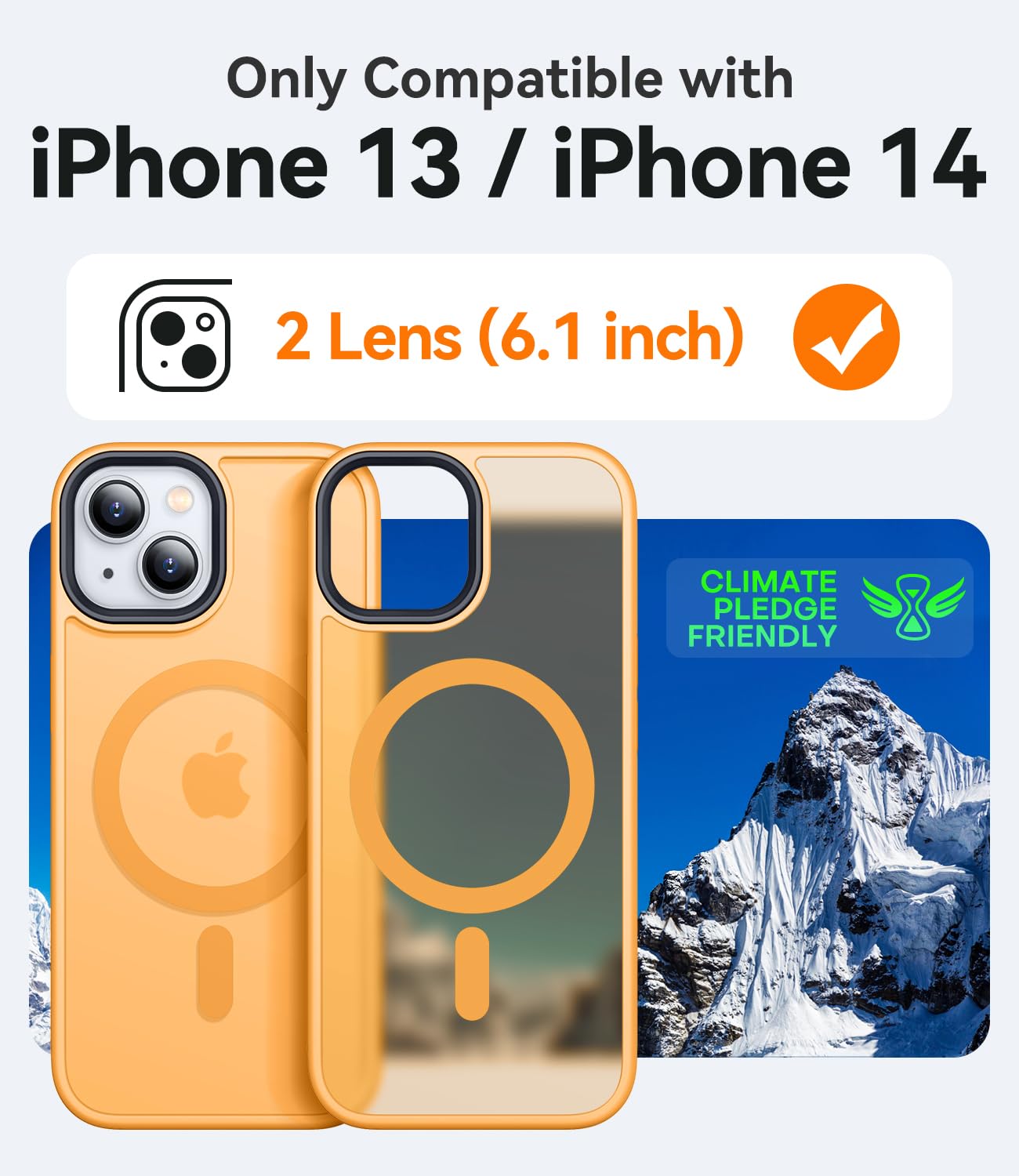 CANSHN Cover Magnetica Opaca per iPhone 13/14, [Compatibile con MagSafe] Custodia Traslucida Opaca Protettiva Sottile Antiurto 6,1 Pollici - Arancione