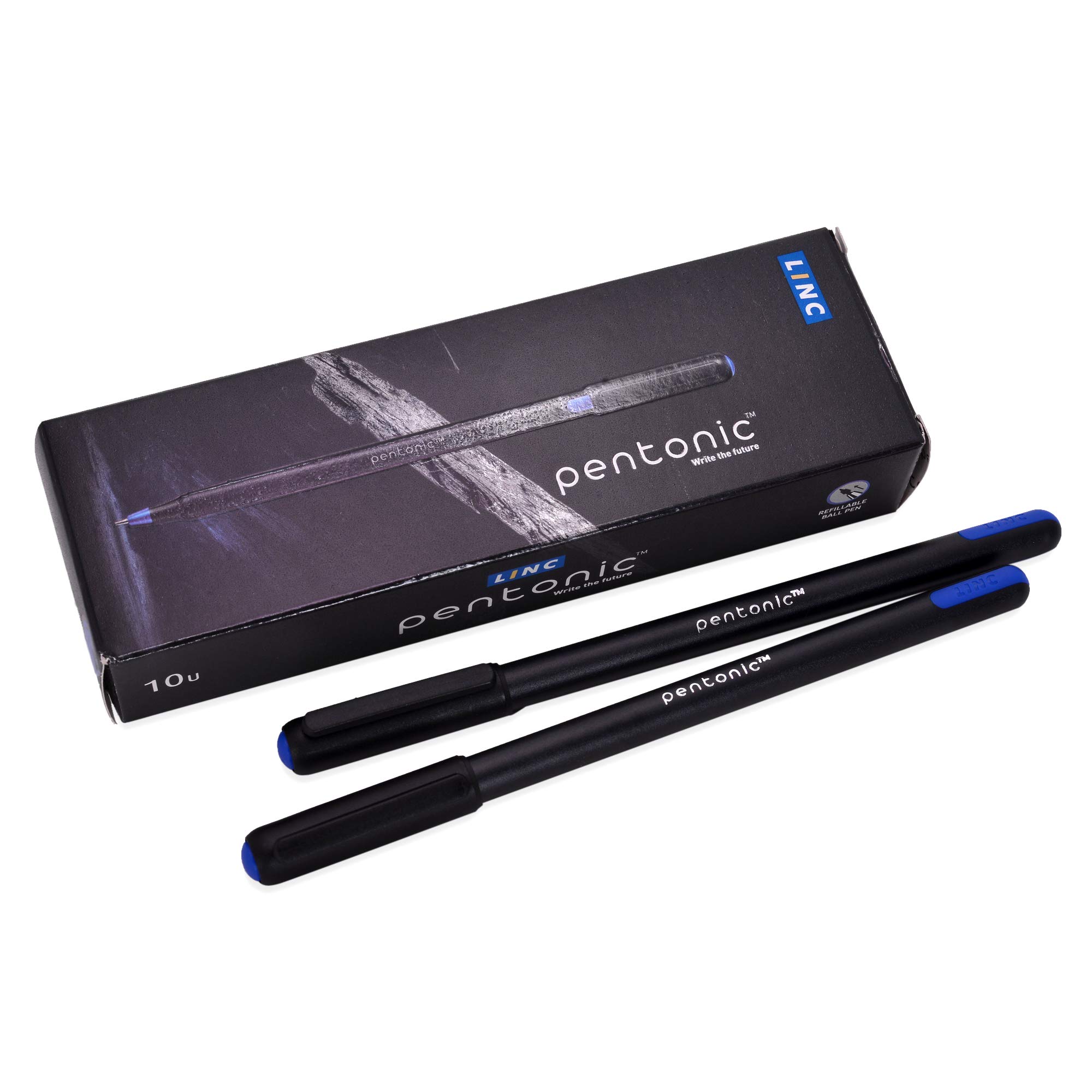 Pentonic 0.7 mm Ball Pen Blister Pack | Black Body | Blue & Black Ink | Set of 10 Pens x 8 Packs