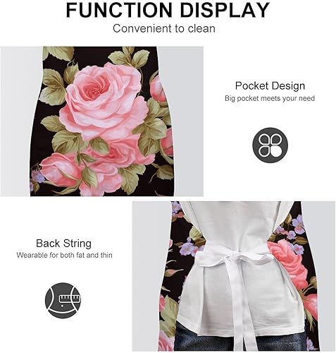 Miniatura 6 de Personalized Pink Rose Adult Apron, Kitchen Cooking Aprons for Woman Man, Adjustable Bib Apron with Pocket for Baking, BBQ Crafting Outdoors, Dining