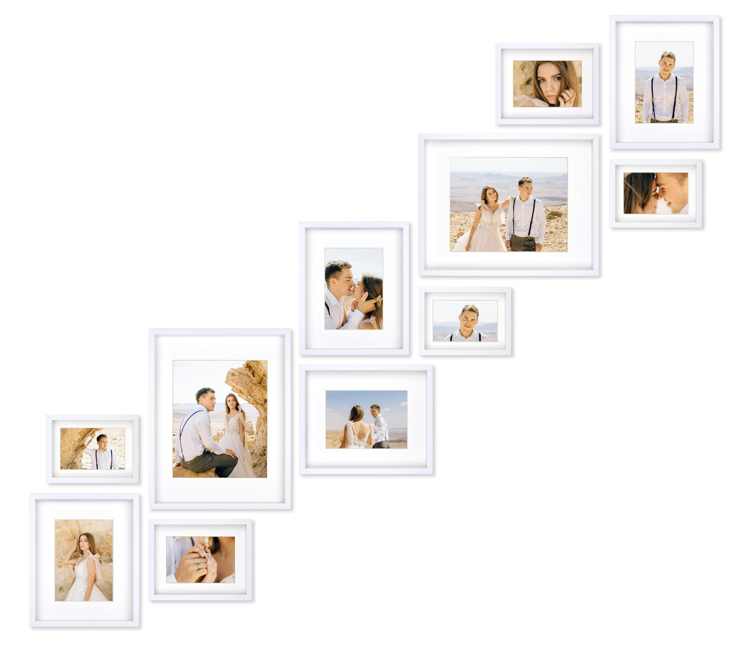 Velista 11 Piece Stair Picture Frame Set for Wall – Shadow Box Stairwell Gallery Wall Frame Set -Stairway Décor for Walls - Ladder Picture Frames 4x6, 5x7, and 8x10 in - Staircase Wall Décor (White)