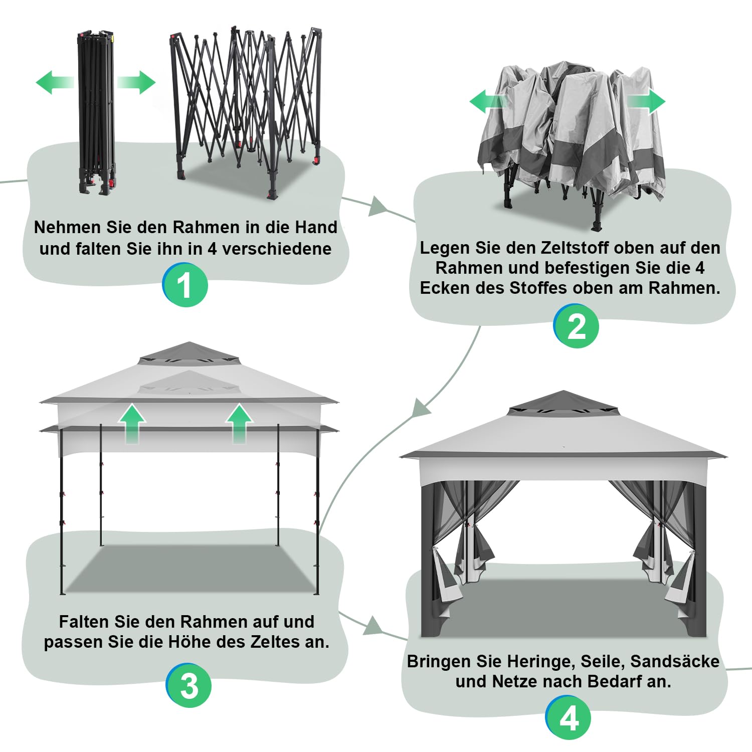 Fiqops Gazebo da giardino, 3 x 3 m, impermeabile, stabile, con telaio in metallo, per 2-4 persone, colore beige