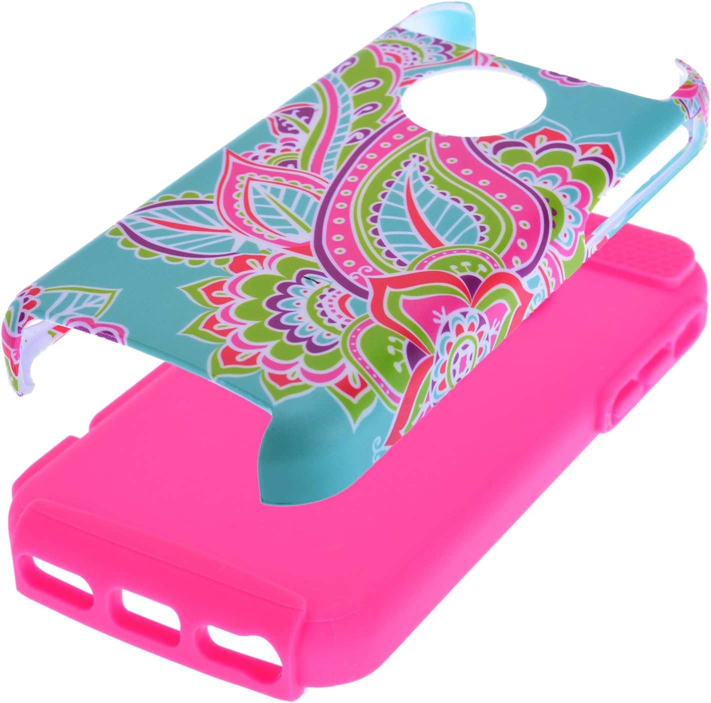 iPhone 5C Case,iphone5C Case,Kmall(TM) for iPhone 5C 2in1 High Impact Hybrid Dual Layer Case Heavy Duty Case Full-body Matte Rugged Armor Cover Case with Totem Tribe Floral Pattern (Hot Pink)