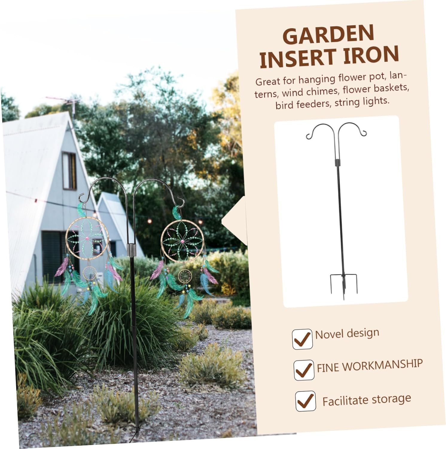 POPETPOP Heavy Duty Shepherd Hook for Outdoor Garden Iron Ground Hook Prong Base for Hanging Lanterns Bird Feeders and Plants Rust-Resistant Yard Decor