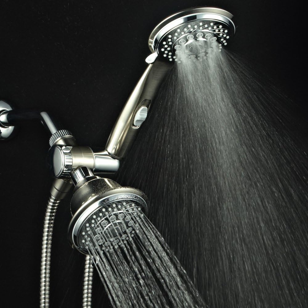 HotelSpa Designer Collection Ultra-Luxury 30-Setting 3-way Rain/Handheld Shower Head Combo by Top Brand Manufacturer - 2-tone Chrome/Brushed Nickel Finish