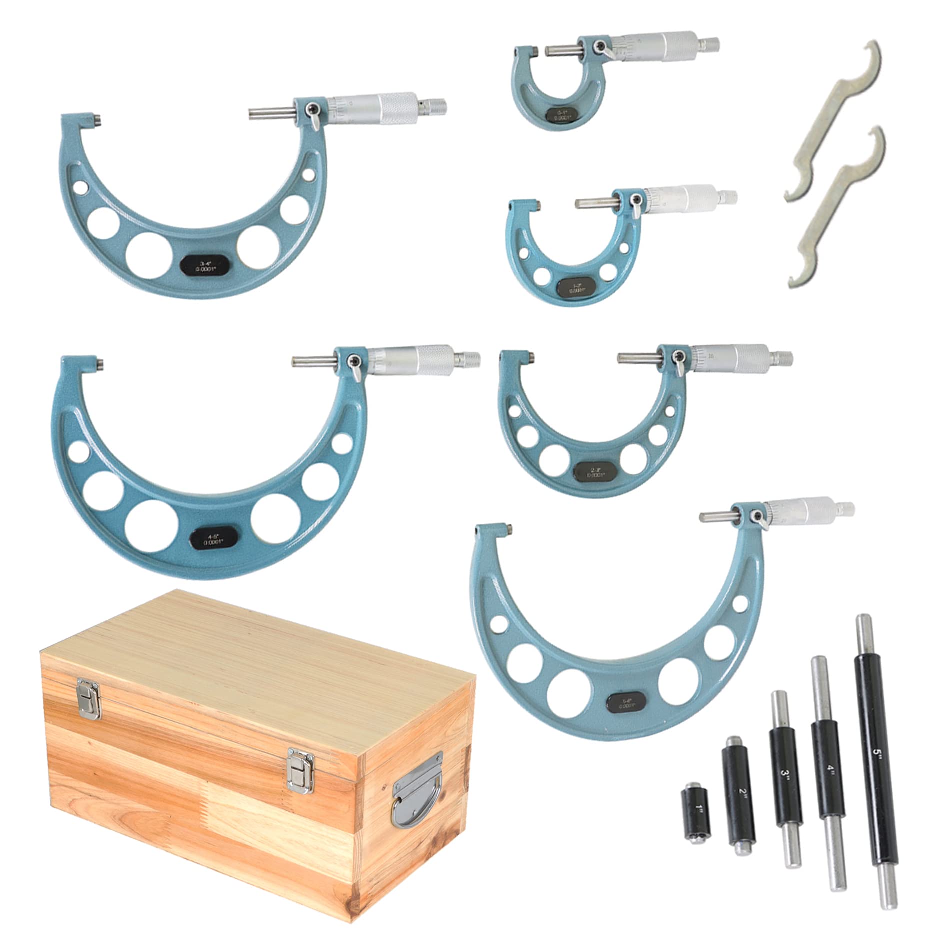 kimllier 6Pcs C-Type 0-6 Inch Outside Micrometer Accuracy Machinist Tool Set Accuracy 0.0001 Inch for Precision Measurement Work