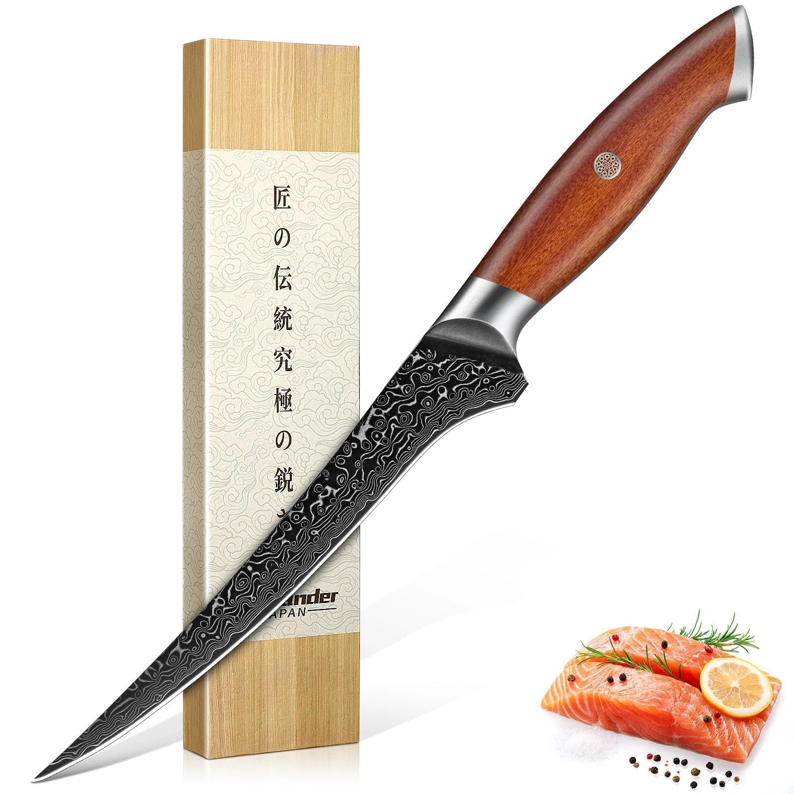 Freelander Filetiermesser Fisch Profi aus Hochkohlenstoffstahl, Scharfes Ausbeinmesser mit Ergonomischer Holzgriff, Küchenmesser zum Filetieren von Fisch, Fleisch und Meeresfrüchten mit Geschenkbox