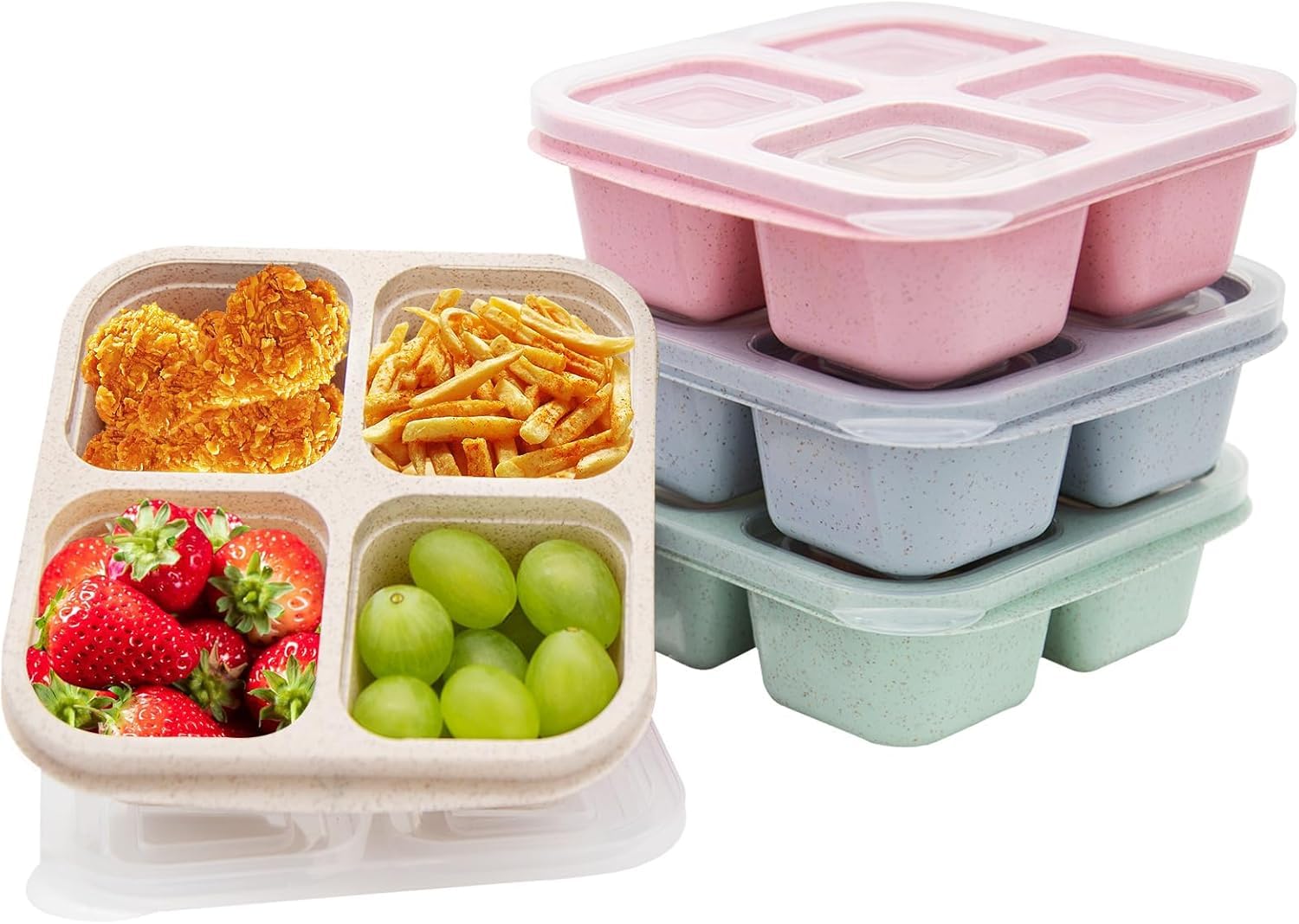 Luriseminger 4 Pack Bento Lunch Box,4 Compartment Snack Containers,Divided Snack Box,Meal Prep Lunch Containers for Kids/Toddle/Adults,Food Storage Containers for School, Work and Travel