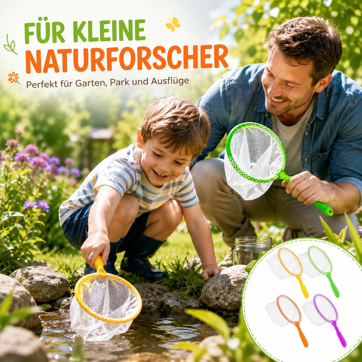 4 Stück Fischernetz, Kunststoff-Fischernetze, Insektenfängernetze, Farbige Schmetterlingsnetz, Kleine Kescher, Insektenfängernetze zum Fangen von Käfer für Outdoor Aktivitäten an Strand und Pool