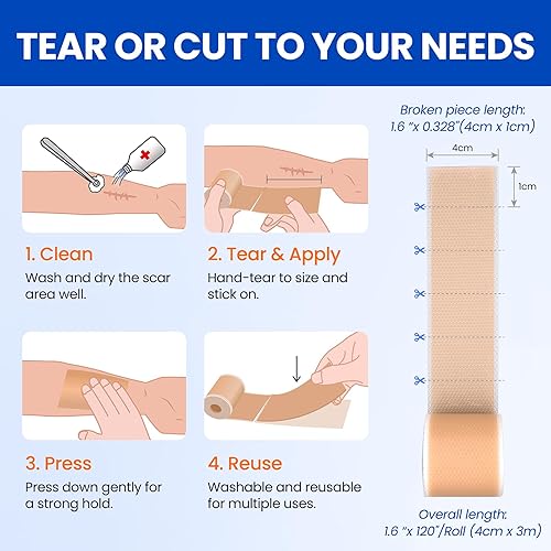Miniatura 6 de Hojas de silicona para cicatrices de grado médico (rollo de 1.6 x 60 pulgadas), parches curativos para cesárea, queloides, arrugas faciales,