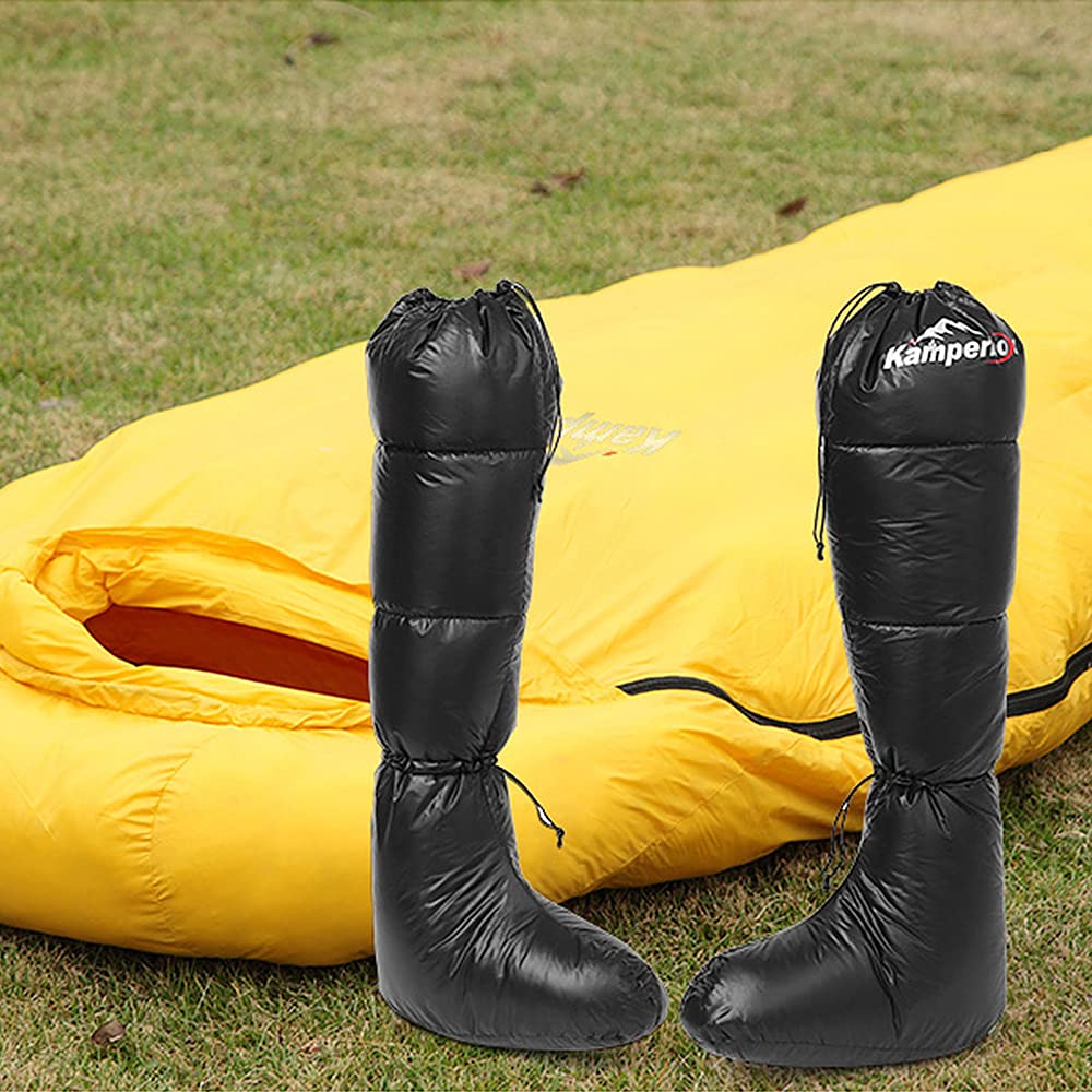 Lixada Winter Camping Daunensocken Warme Weiche Winddichte Lange Schlafschuhe mit verstellbarem Kordelzug für Camping Rucksack Schlafsack Zelt Herren Damen Unisex Daunenstiefel mit Aufbewahrungstasche