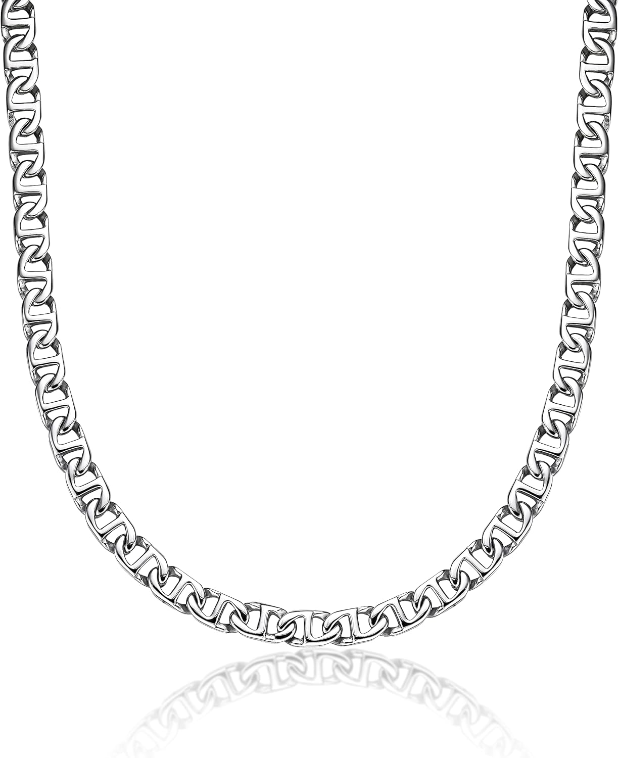 Lavari Jewelers Stainless Steel Mariner Link Necklace for Men 22 to 24 Inch Chain Lobster Claw 10 mm