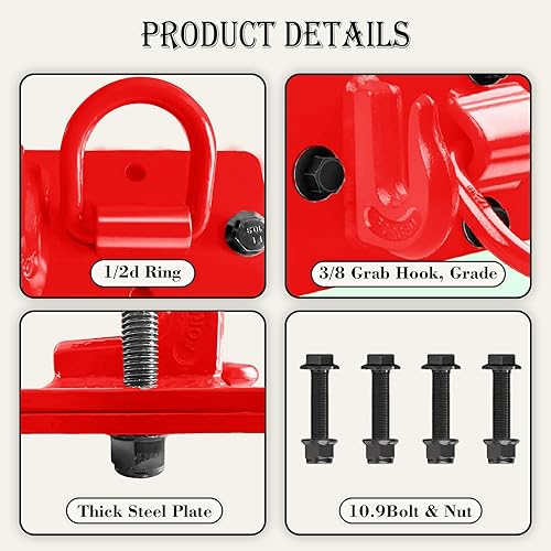 Miniatura 4 de Ganchos para cubo de tractor con anillo de amarre, ganchos de agarre forjados de 38 pulgadas G70 y anillos en D forjados de 12 pulgada, montaje G70