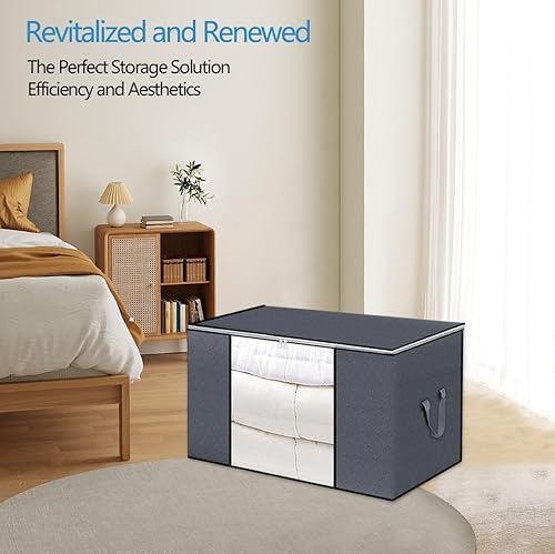 Miniatura 8 de Paquete de 2 cubos de almacenamiento de ropa, bolsas de almacenamiento grandes de 90 litros, organizadores plegables de armario con asas duraderas