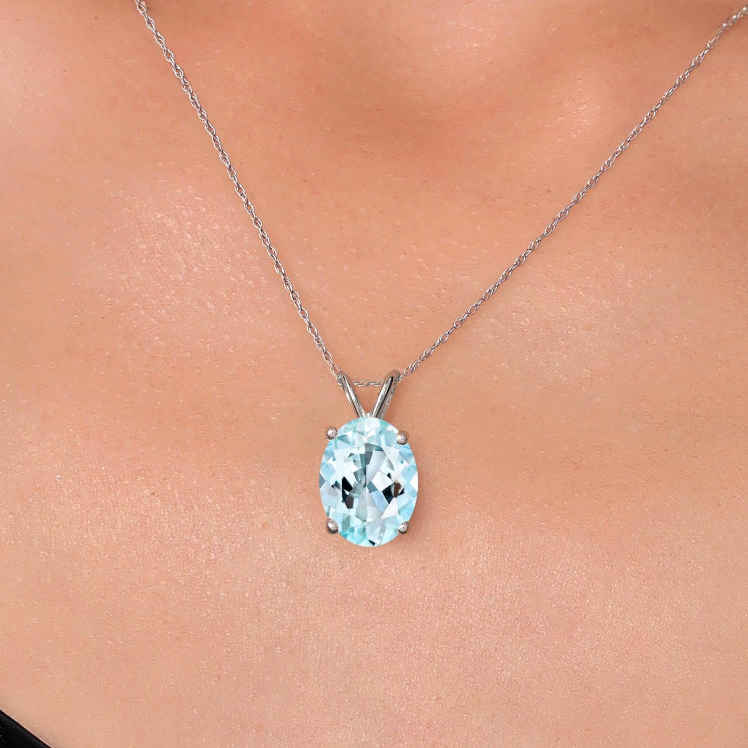 Gem Stone King 14K White Gold Sky Blue Topaz Pendant Necklace for Women | 6.00 Cttw | Gemstone November Birthstone | Oval 12X10MM | With 18 Inch Chain - Image 3