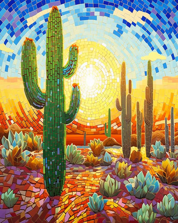 Paint by Number Kit for Adults & Kids-Cactus,Sand and Sun,Stained Glass Style-Arts and Crafts Projects, Easy Beginner Painting Kits on Canvas Without Frame,16x20 Inch
