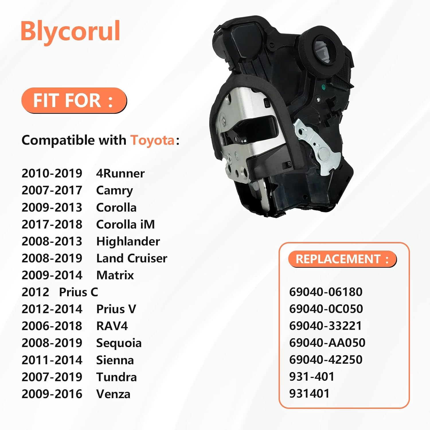 Door Lock Actuator Motor Compatible with Tundra, Camry, 4Runner, Rav4, Lexus RX350 RX450h, Scion tC xB xD | Replaces #69040-0C050, 69040-06180, 931-401 | Front Left Driver Side