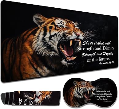 TCG Gaming Pad + Wrist Pad Set, MTG Play Mat Office Mouse Pad 24 "x 14", Table Mat Edge Stitched Non-Slip Base - Tiger Bible