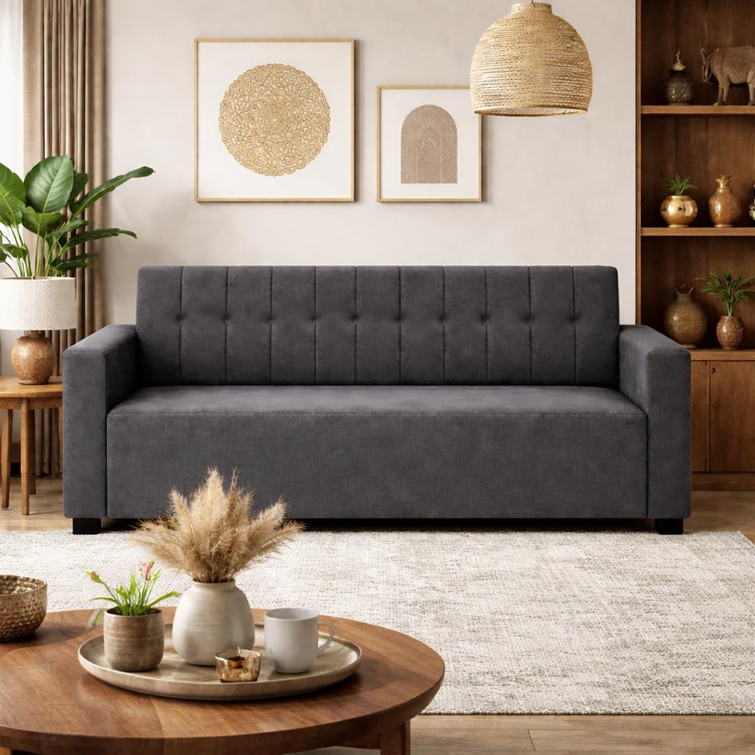 FURNY Luxora 2 Seater Fabric Sofa Set (Dark Grey) with Velvet Finish | Durable Comfort | Ideal for Living Room.-image-47