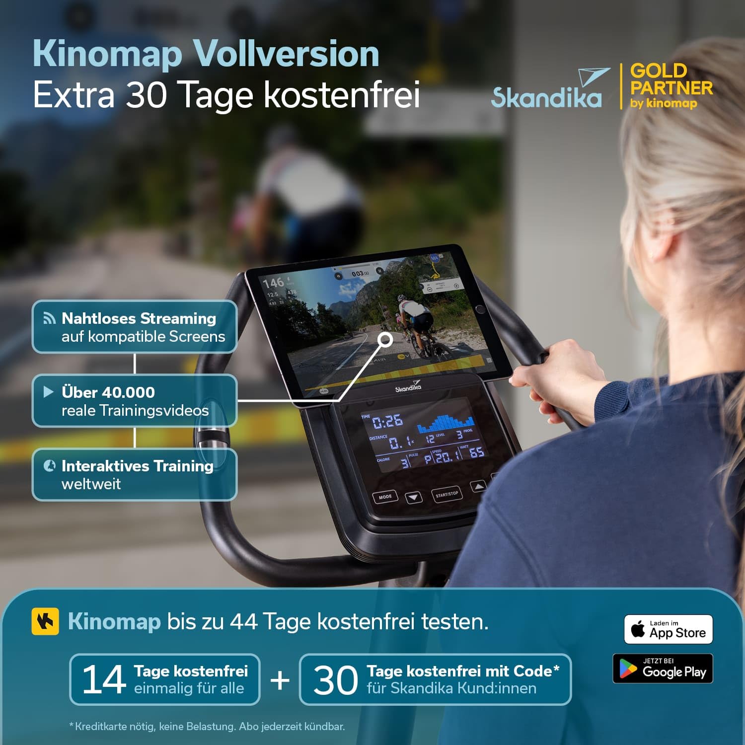 Skandika Ergometer Treliv P8 | Heimtrainer aus Eisen mit MDF Holz, Magnetbremse 32 Stufen, LED Display, 22 Programme, Sattel & Lenker verstellbar, Bluetooth Kinomap App kompatibel, bis 120 kg
