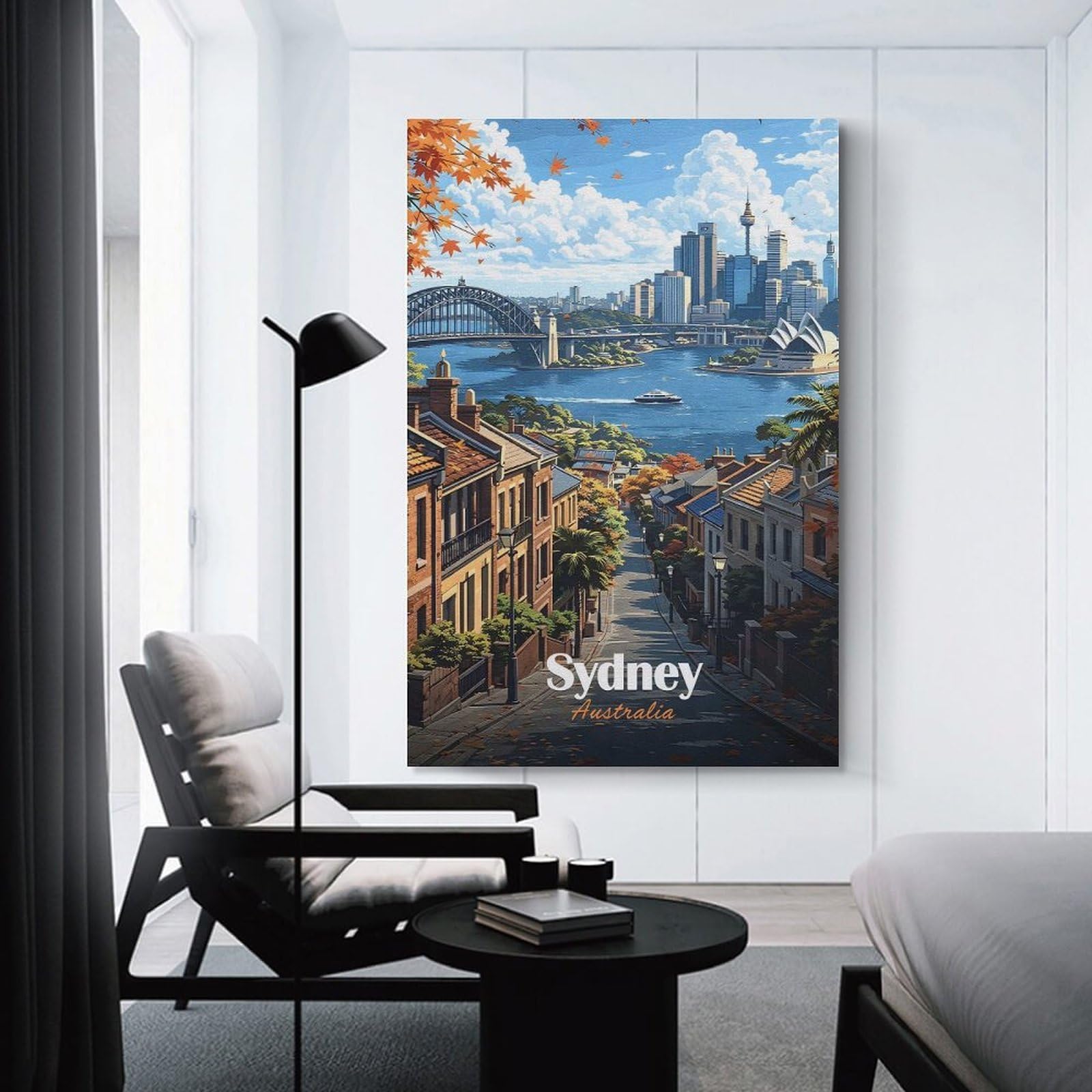 Junmoney Unframe-Style-10 Wall Picture Print Sydney Skyline With Opera House And Harbour Bridge, 24X36inch(60X90cm), For Contemporary Homes, Apartments Or Offices, Decorative Canvas Decor For Home Updates