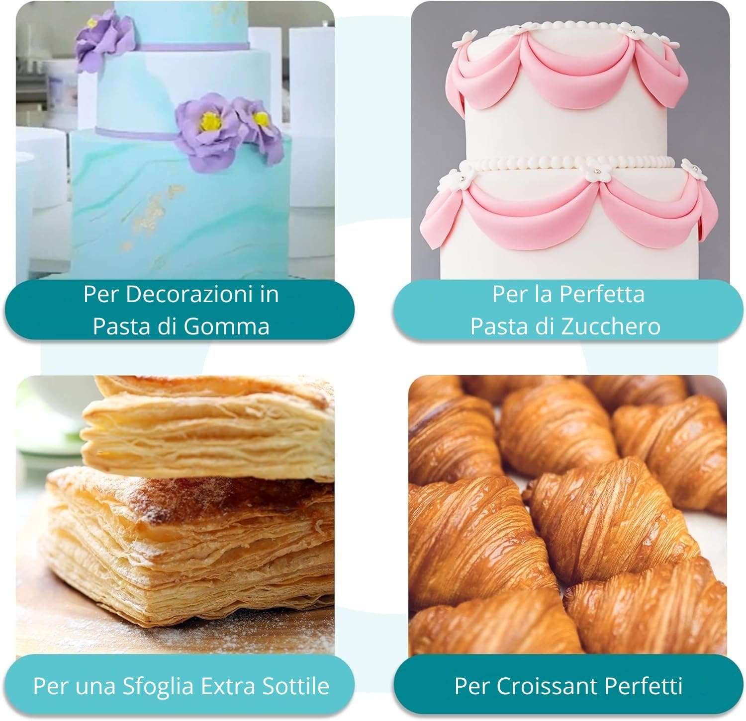 Pastaline Sfogliafacile MANUALE Ideale per la Lavorazione di tutti i tipi di Pasta Zuccherina,Lavorazione Fondenti (modello compatto Mini)