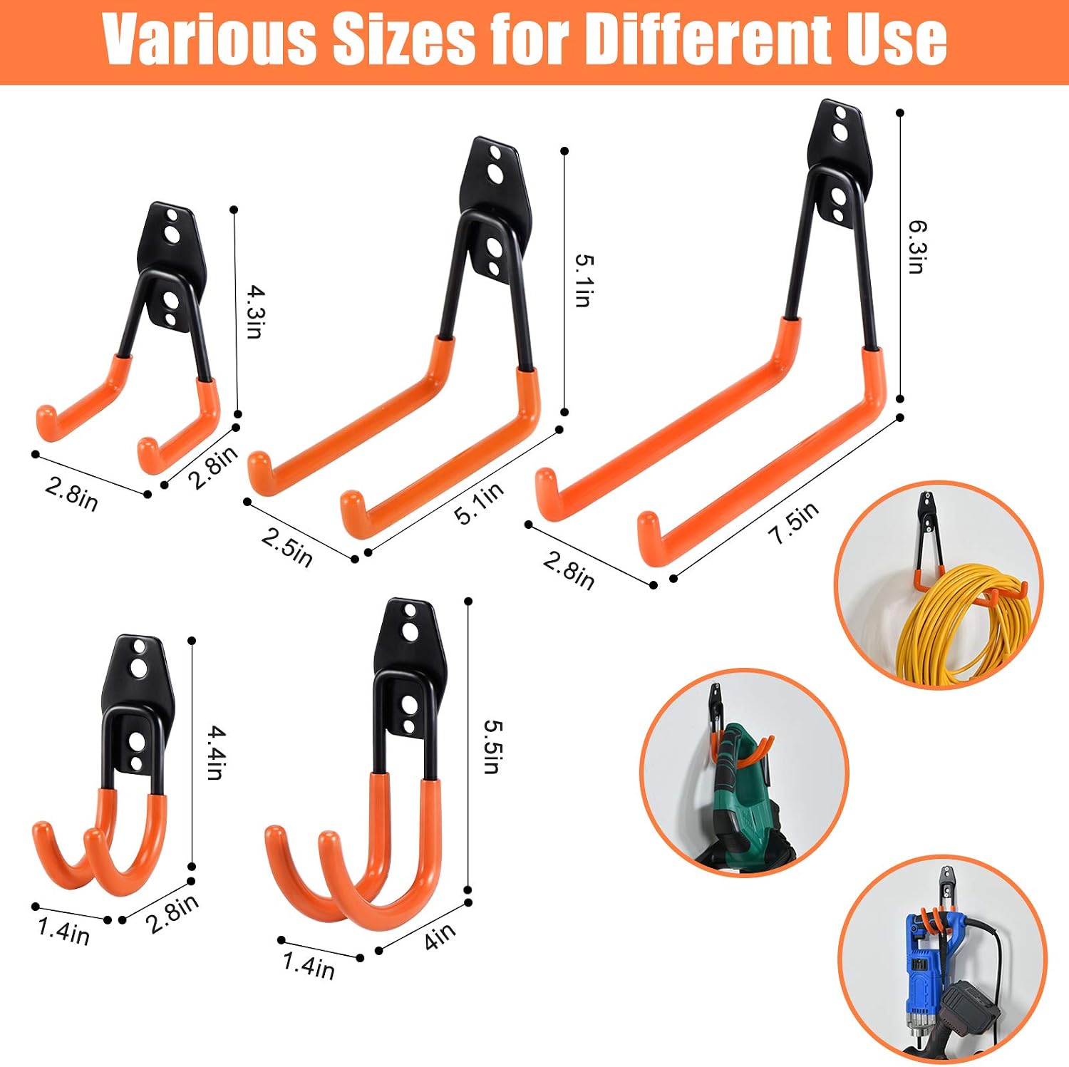 AOBEN Garage Hooks Wall Mount,14-Pack Garage Storage Organizer Utility Double Wall Hooks, Tool Hangers for Bike,Hoses,Ladders (Orange)