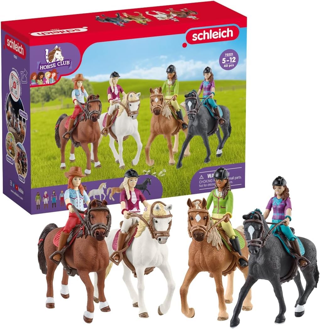 SCHLEICH 72221 Horse Club Ausritt & 42593 Horse Club Wohnwagen für geheime Club-Treffen, 95 Teile Spielset Pferde Figur und weiterem Zubehör, Spielzeug für Kinder ab 5 Jahren