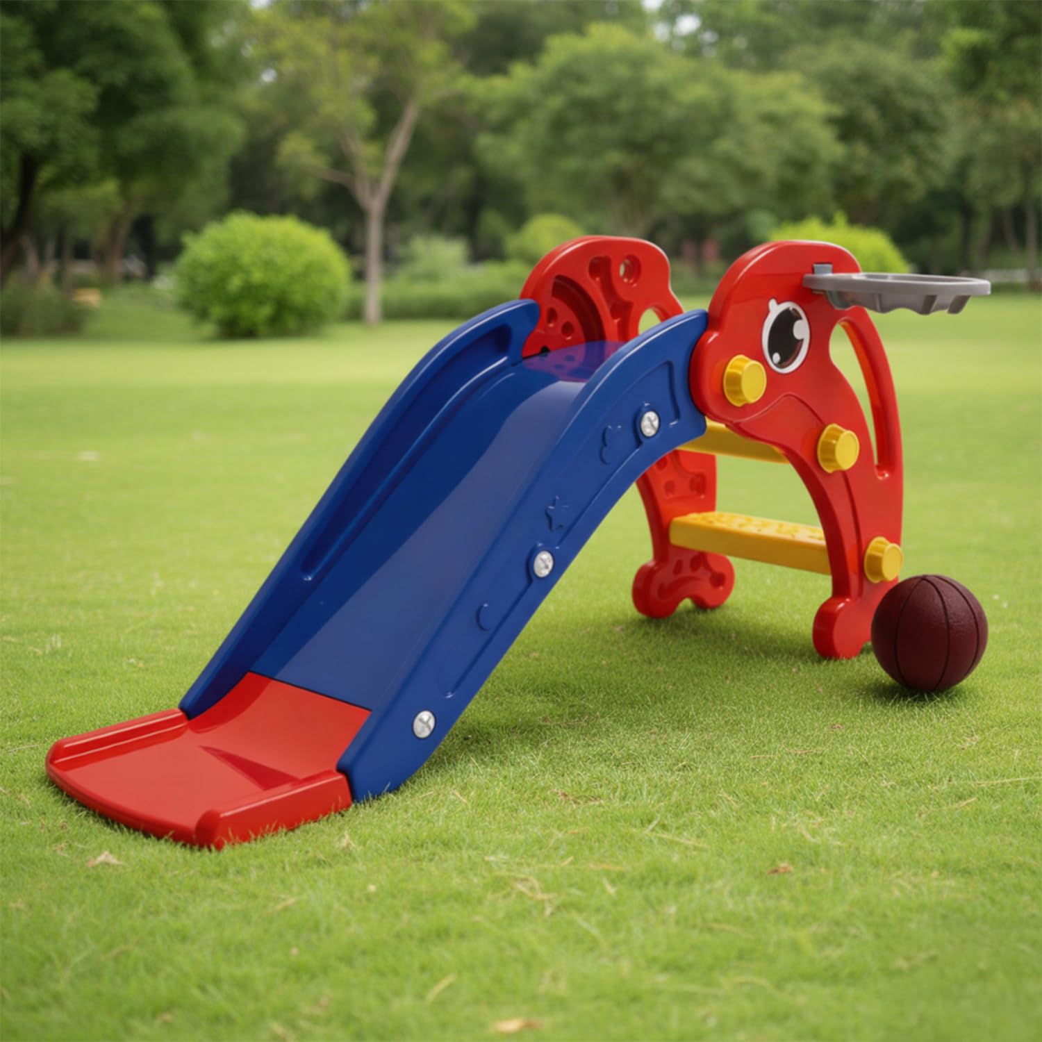 Amazon Brand - Solimo Dolphin Slide for Toddlers with Basketball Hoop | Indoor & Outdoor Kids | Safe Plastic Climber & Slide for Boys & Girls | for 1–3 Years | Easy Assembly, Red and Blue-image-40